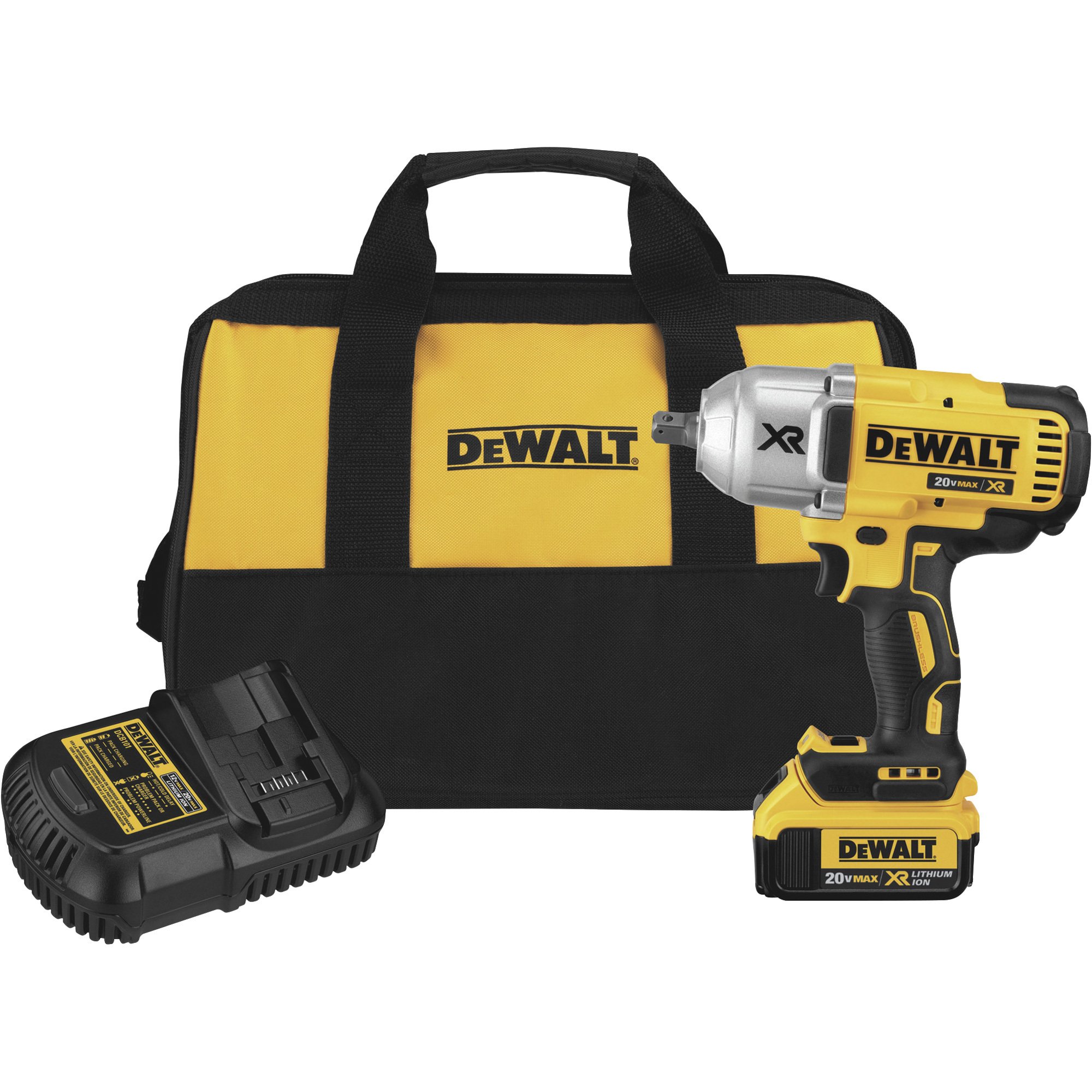 DEWALT 20V MAX XR Brushless High-Torque Impact Wrench Kit — 1/2in. Drive, 700 Ft./Lbs. Torque, One Battery, Detent Pin Anvil, Model# DCF899M1